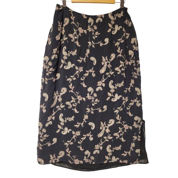 Vintage 90's Y2K Silk Floral Midi Skirt Whimsigoth Dark Fairy Goth  Plus Size 1X - Picture 1 of 5